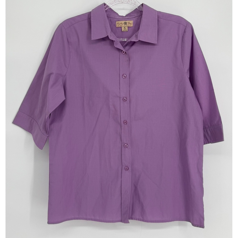 Turtle Bay New York Womens‎ Purple Button Down Elbow Sleeve Blouse Top Sz M